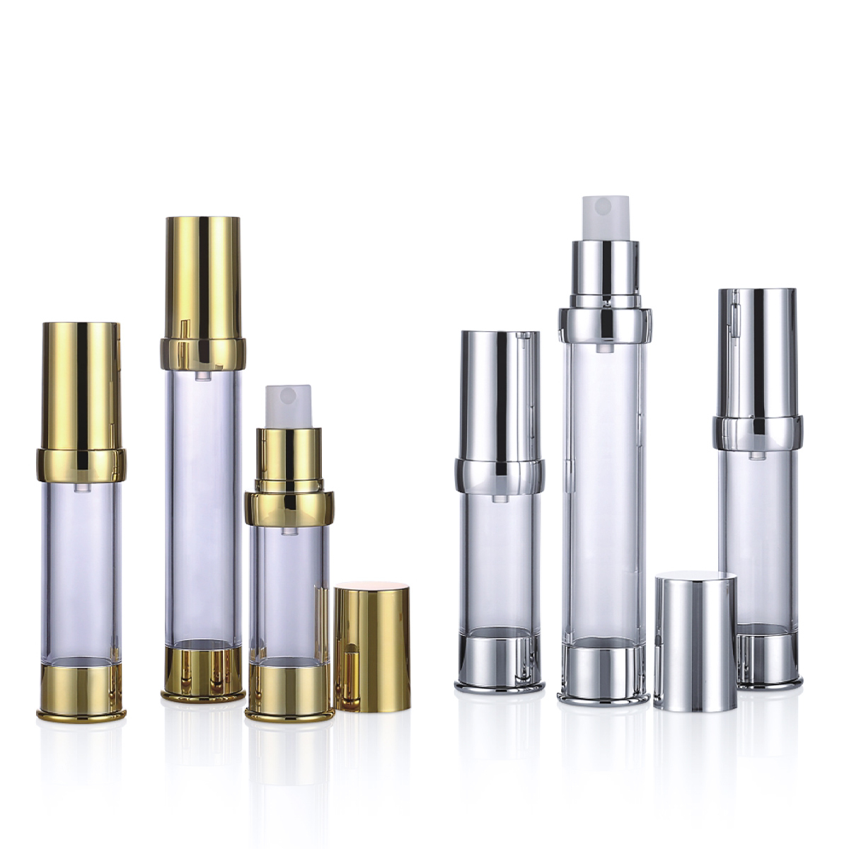15 ml 20ml 30ml 50 ml Mini bouteille de lotion de pulvérisation de pompe sans air brillant Gold / argent L08