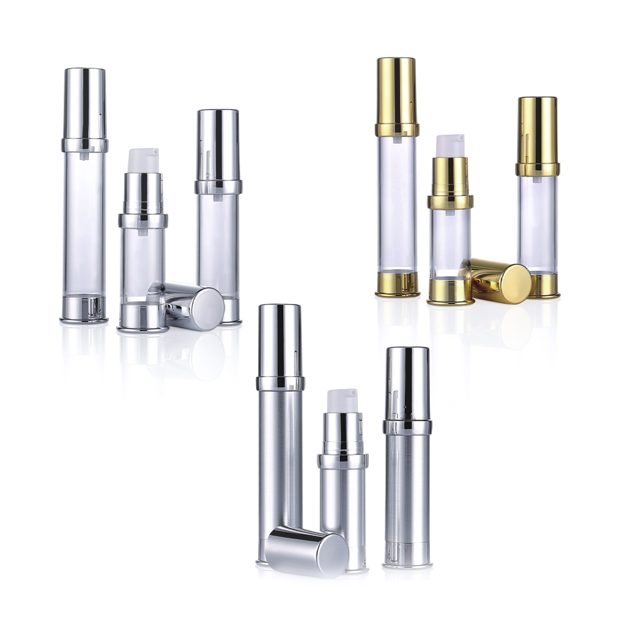 15 ml 20 ml 30 ml en plastique argenté or Plastique Petite lotion Bouteille de pompe sans air pour échantillon L09